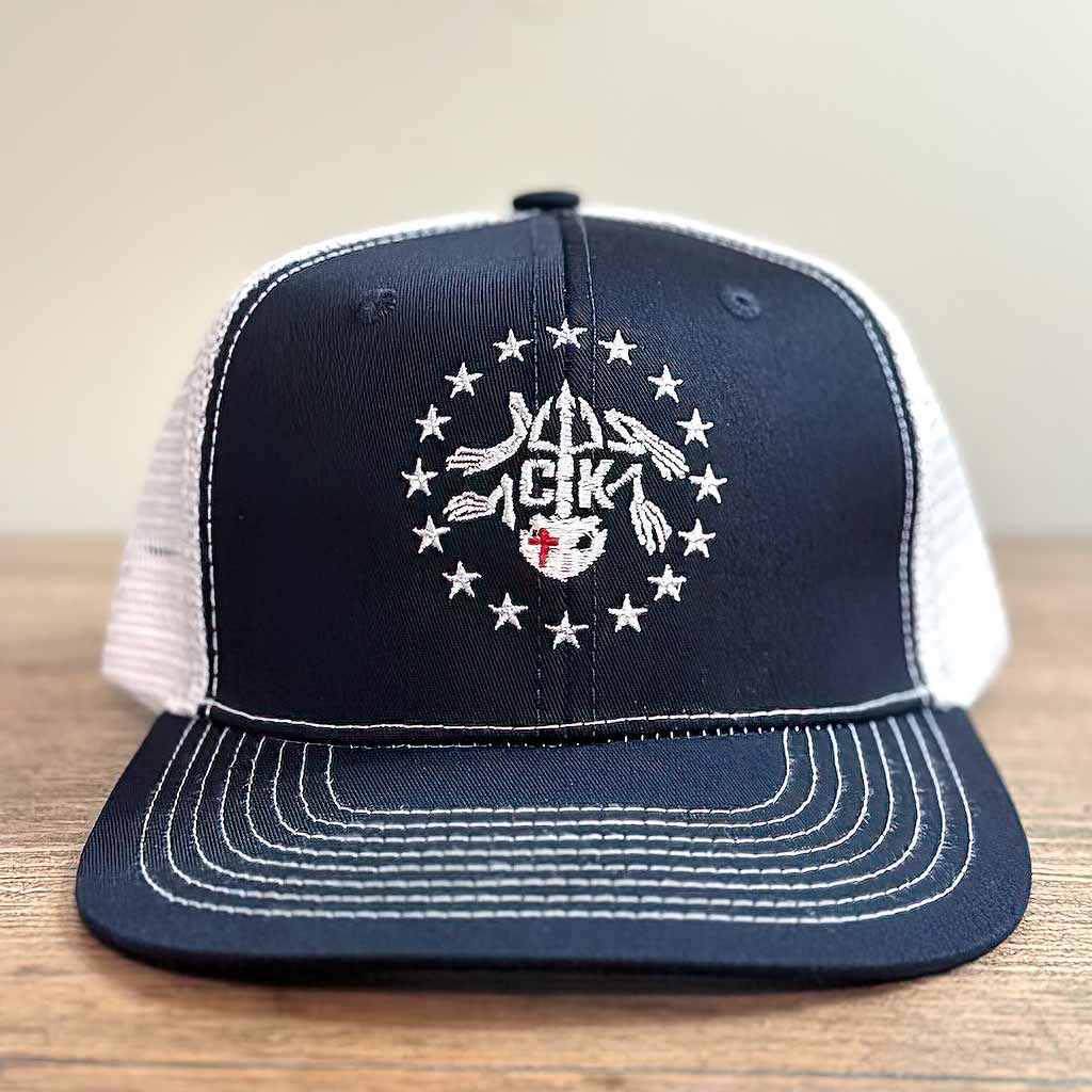 Blue Line Flag on Grey Trucker Hat – Taya and Chris Kyle Family