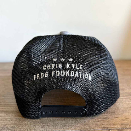 Back snapback mesh with embroidered white Chris Kyle Frog Foundation