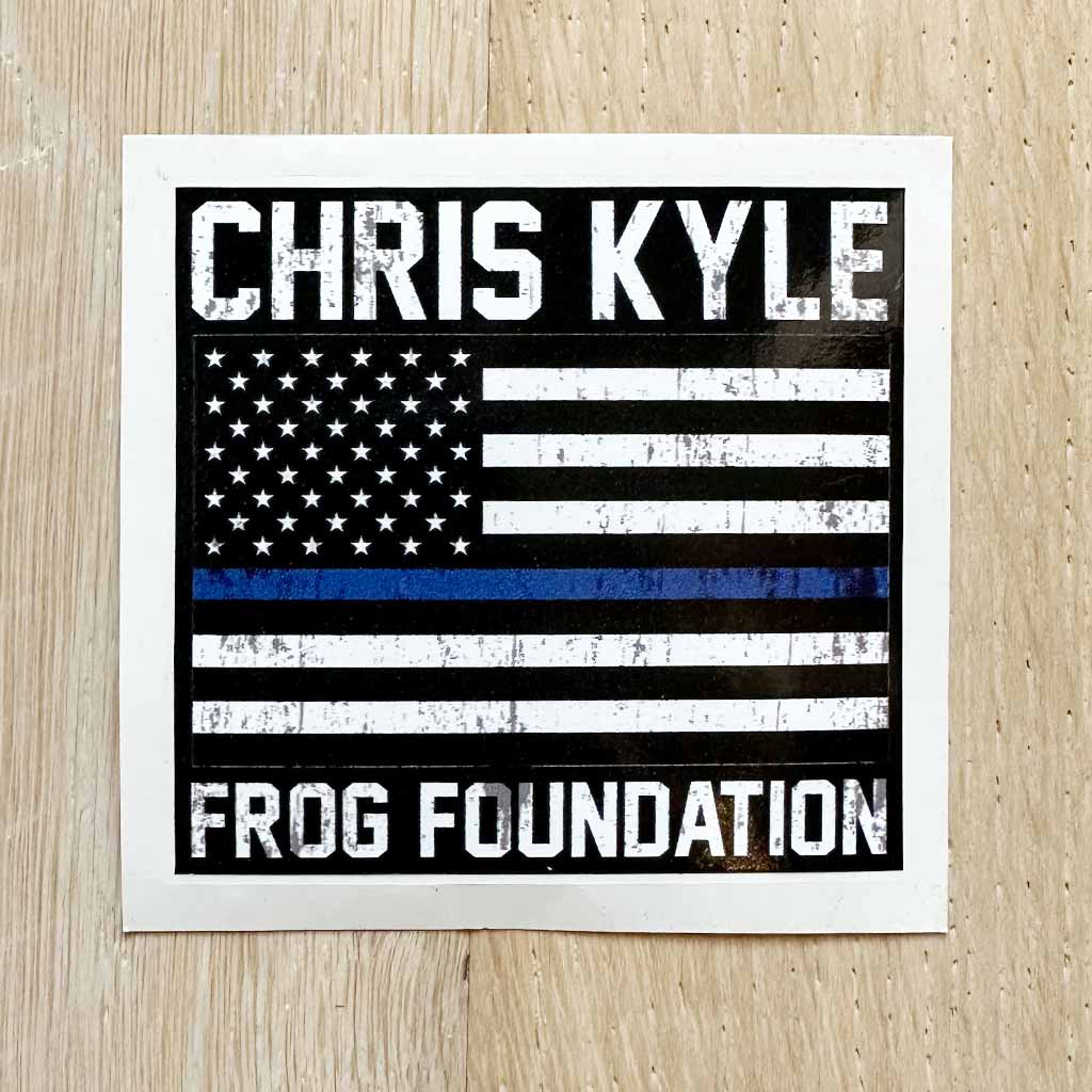 Black Chris Kyle Frog foundation American flag with blue stripe sticker
