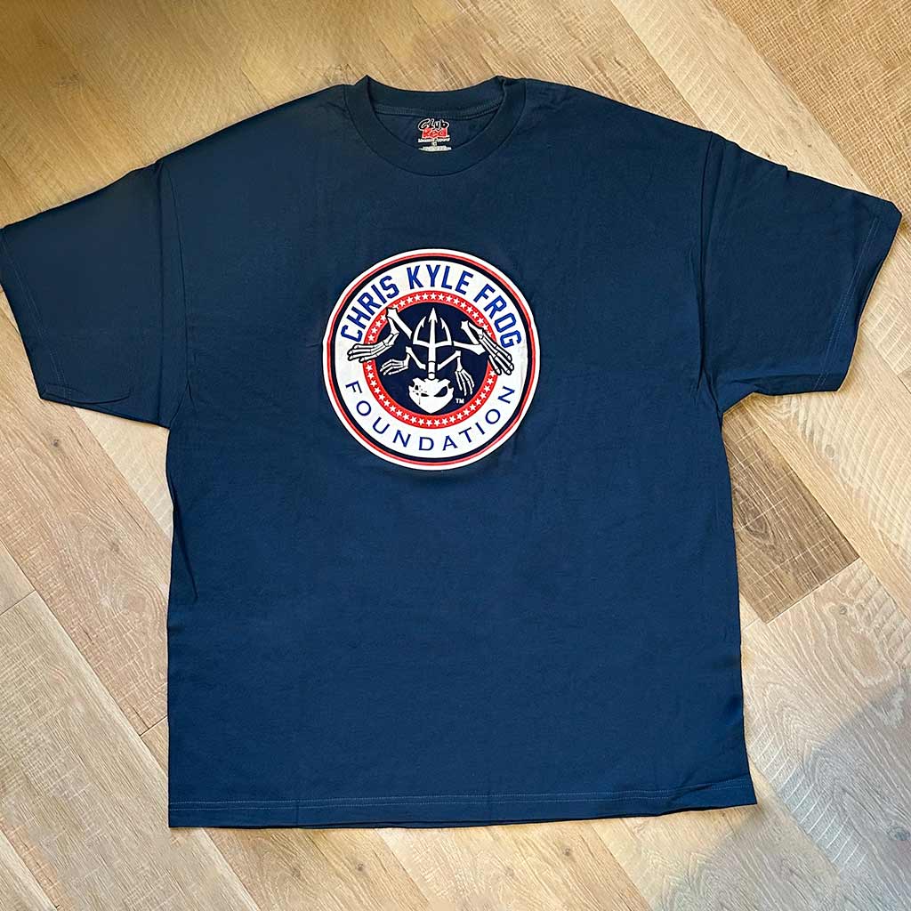 Navy blue tshirt with Chris Kyle foundation circle logo