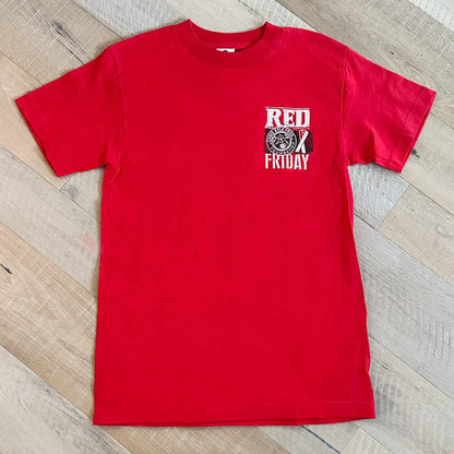 Red shirt with Chris Kyle's RED Friday logo on left chest 