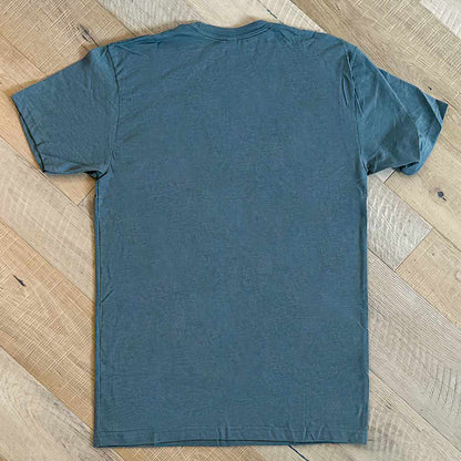 Steel Blue back of shirt on wood background